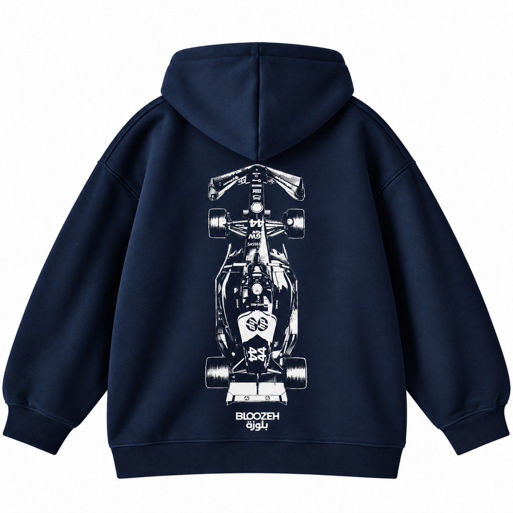 Black and white formula one car
