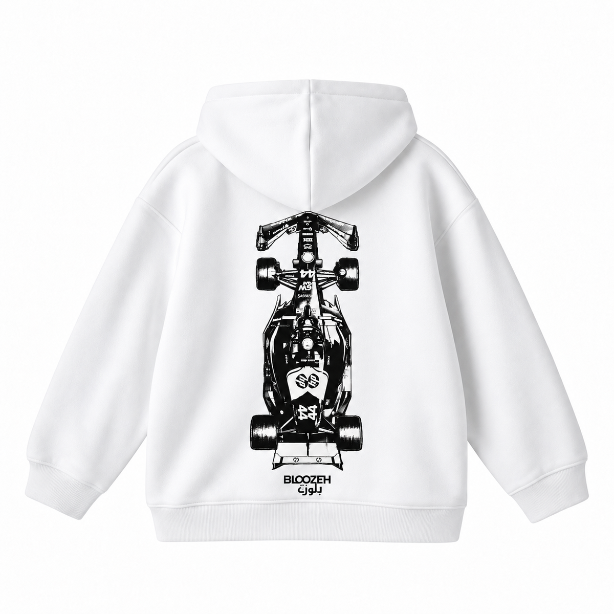 Black and white formula one car